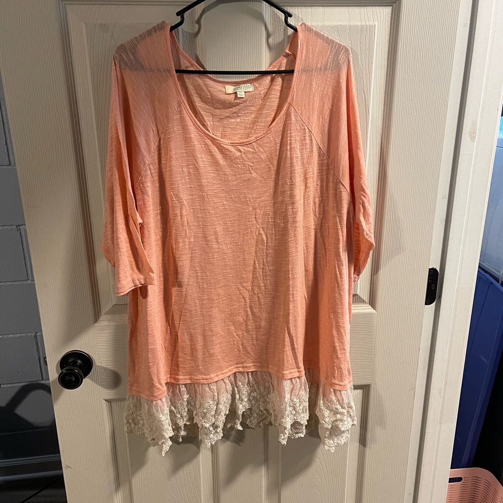 Kori Coral Lace Trim Blouse